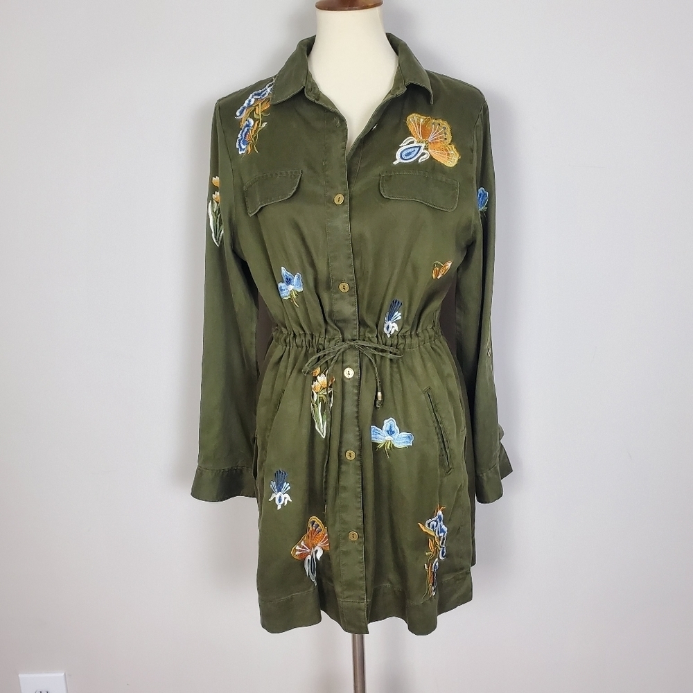 Chico's Green Embroidered Shirt Dress Size 1